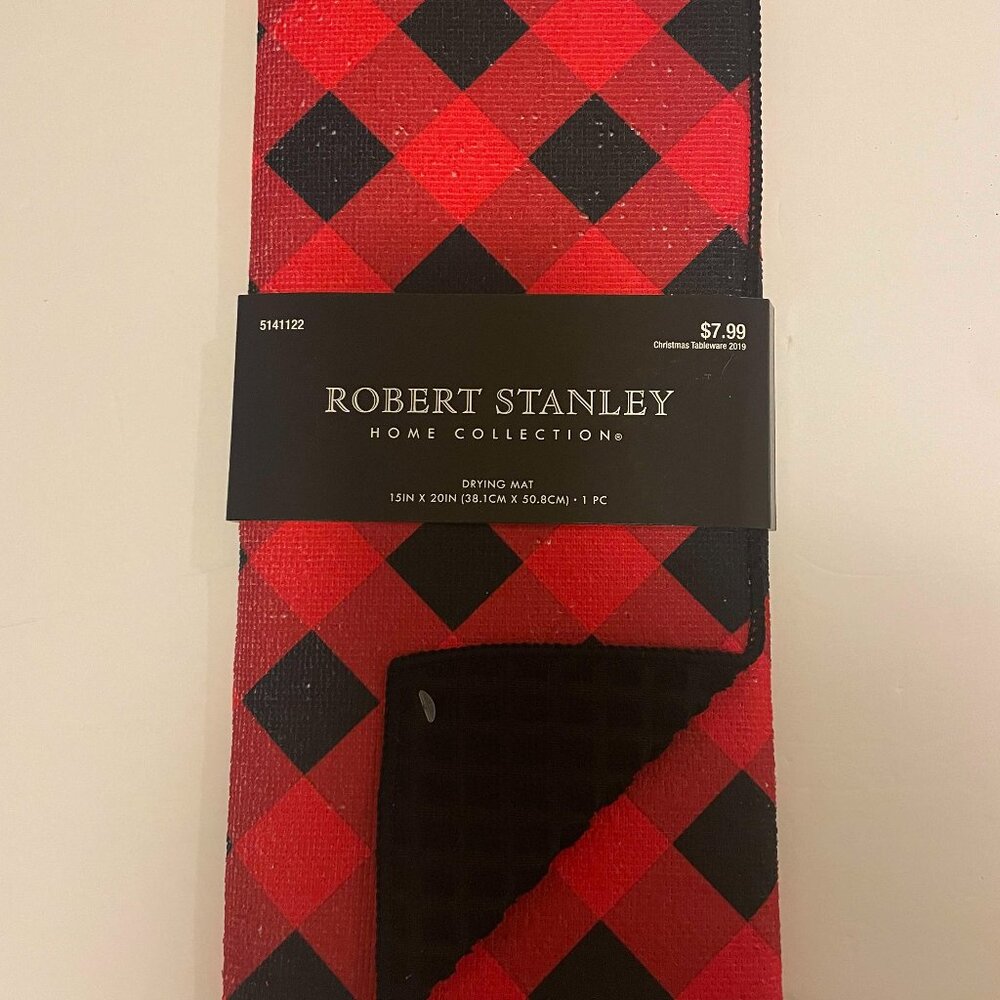 Microfiber Drying Mat (15" x 20") Red and black Buffalo plaid - New